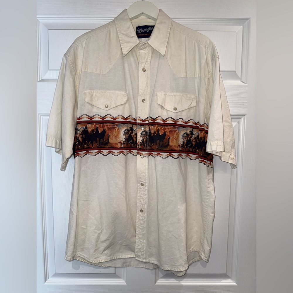 Vintage Wrangler Western Button Down Men’s Large Horse Cowboy Aztec
